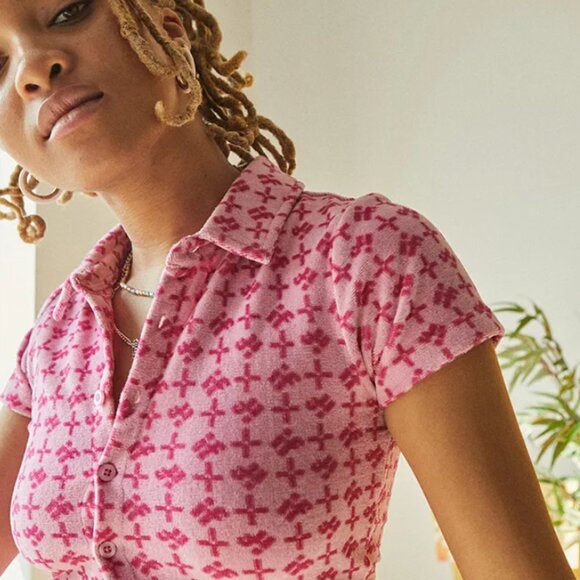 iets frans... Pink Terry Cloth Crop Top - Picture 2 of 4